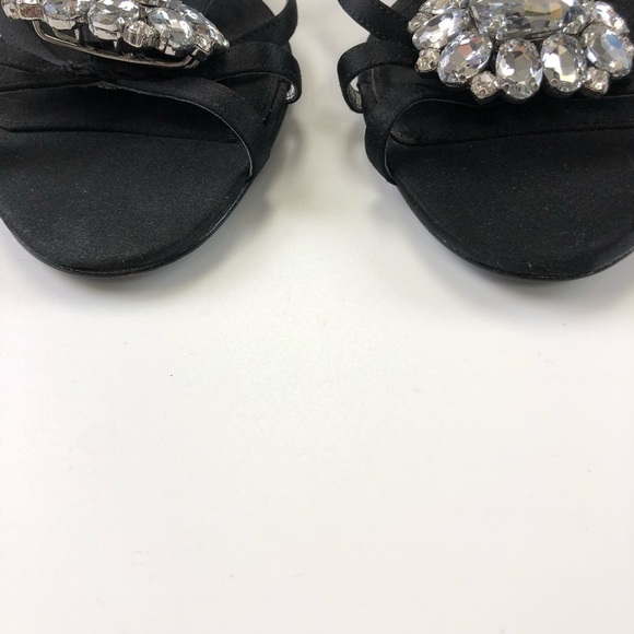 𝅺NINA black satin strappy crystal sandals Size 10 - Picture 3 of 6